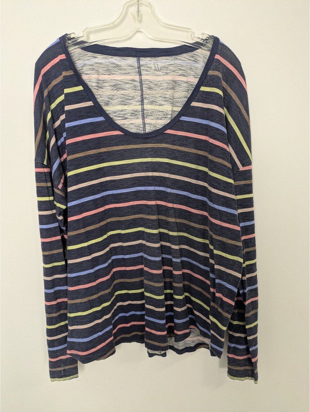 GAP Organically Grown Cotton Striped Scoop Neck Long Sleeve Top XL Tall Navy